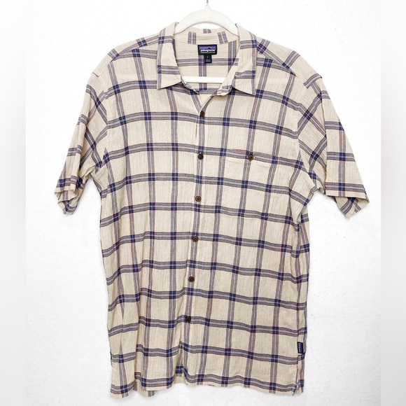 Patagonia Men's A/C Short Sleeve Plaid Gauze Button Up Shirt Size Large Organic - Picture 2 of 8